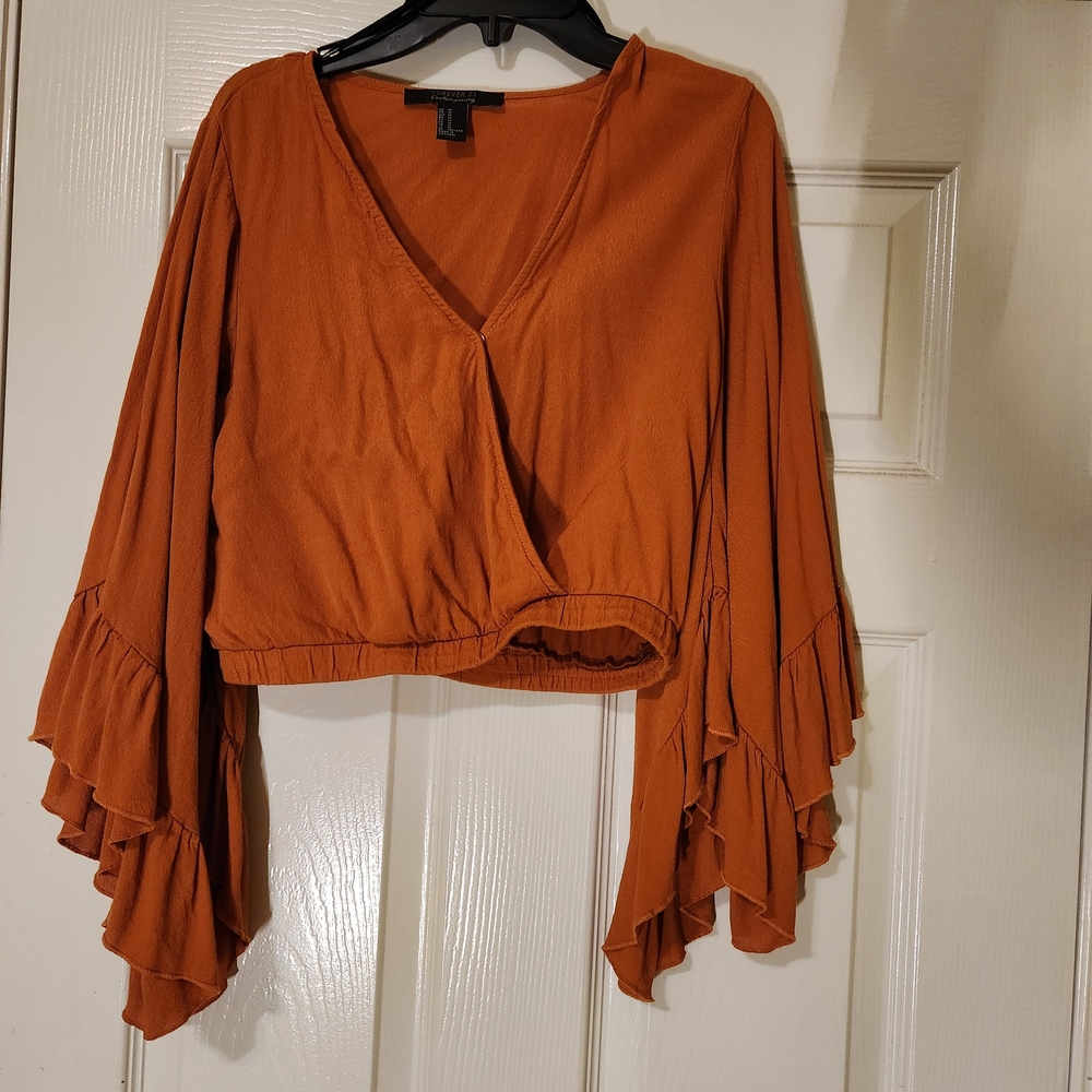 Forever 21 Rust Orange Wrap-Front Bell Sleeve Tunic